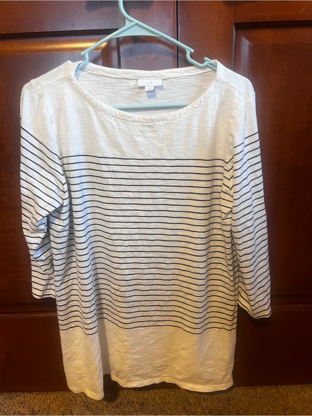 J. Jill White Top with Navy Horizontal Stripes